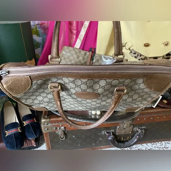 Rare Vintage GUCCI GG Monogram Tote Bag Purse Handbag Carry On Luggage Duffle GG - Picture 4 of 12